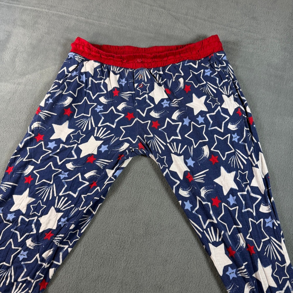 Little Sleepies Mens Medium Pajama Pants Lunaluxe Bamboo Star Patriotic Navy Red